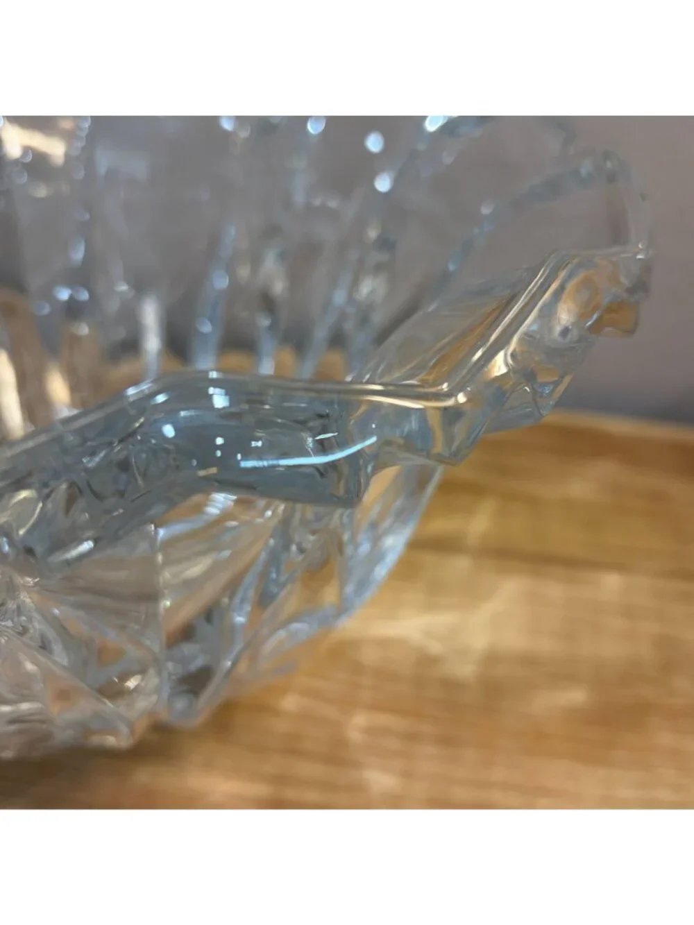 Vintage Crystal Glass Bowl Scalloped Edge Cut Glass Centerpiece Bowl 9.5